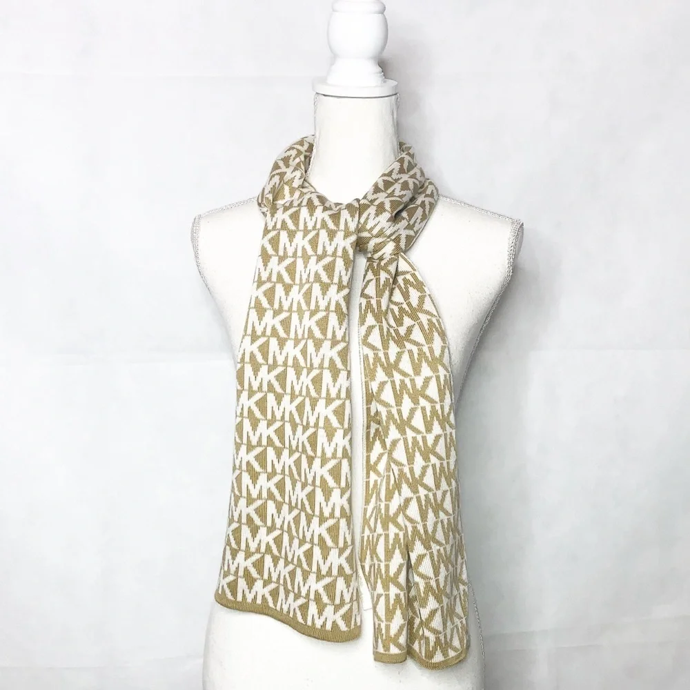 MICHAEL KORS Tan & White Signature Logo Scarf